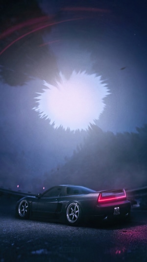 Acura NSX in a dark, foggy environment