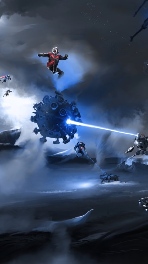 Ant-Man fighting a virus-like creature with robots