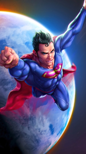 Superman flying in front of Earth