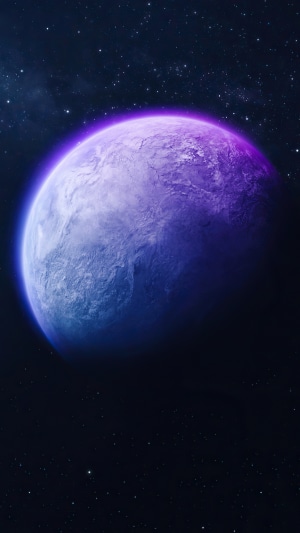 Purple and blue planet in digital space artwork
