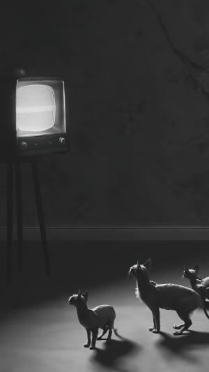 Cats watching a vintage television