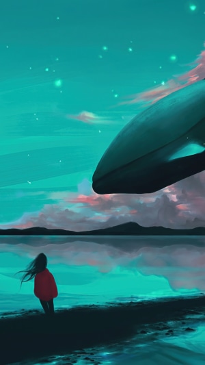 Girl watching a whale in the sky