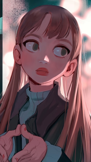 Artwork of a young girl with long brown hair