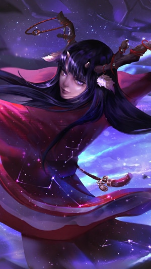 Artwork of a woman with antlers and a starry robe