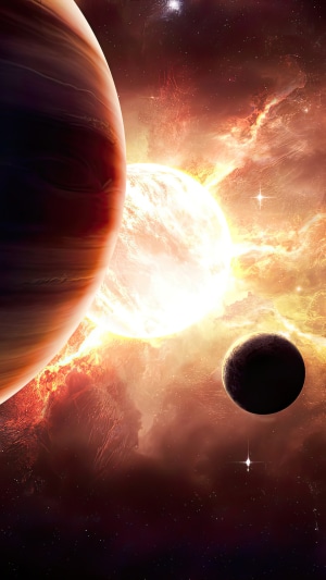 Digital art of planets and a star in space