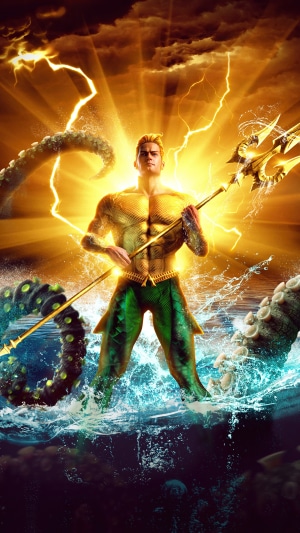Aquaman with Trident and Tentacles in Lightning Storm