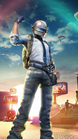PlayerUnknown's Battlegrounds character in a white shirt and helmet