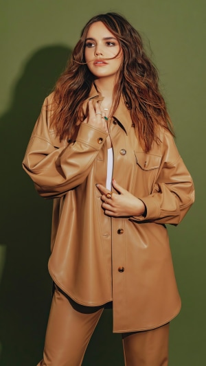 Bailee Madison in tan outfit