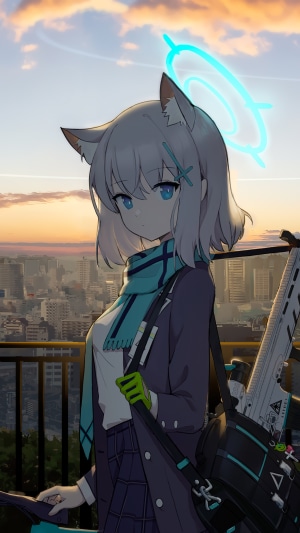 Anime girl with cat ears and halo in Blue Archive