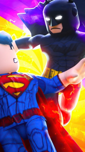 Batman fighting Superman in Roblox