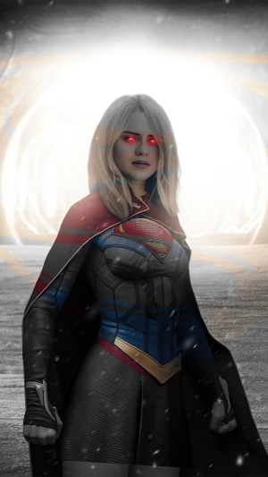 Supergirl from DC Comics with red eyes
