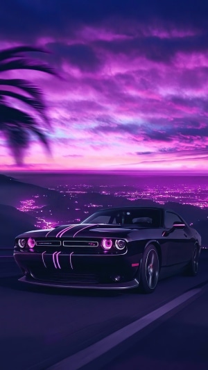 Dodge Challenger Digital Art with Vaporwave Style