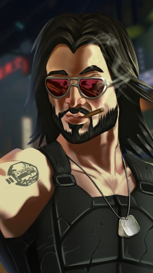 Man with sunglasses and cigarette from Cyberpunk 2077
