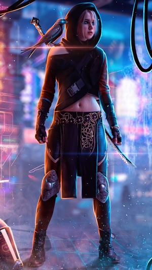 Ciri from The Witcher 3 in Cyberpunk Artwork 4K