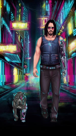 Johnny Silverhand and his dog from Cyberpunk 2077