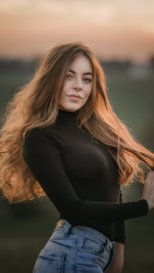 Girl in black turtleneck and jeans