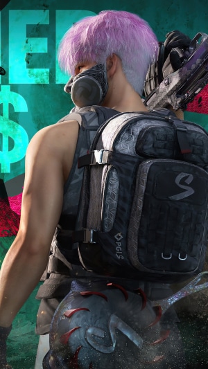 Player from PUBG with pink hair and gas mask