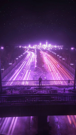 Long exposure of a city skyline at night