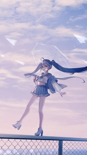 Anime girl with umbrella and pigtails