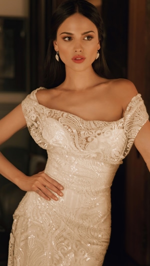 Eiza Gonzalez in a white sequined dress