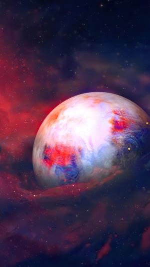Digital art of a planet in space with nebulae