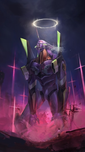 Evangelion Unit-02 with halo and pilot