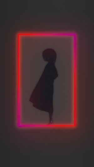 Anime girl silhouette in neon frame