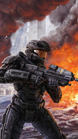 Master Chief from Halo in a battle