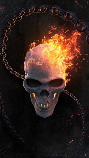 Ghost Rider skull with chains and fire