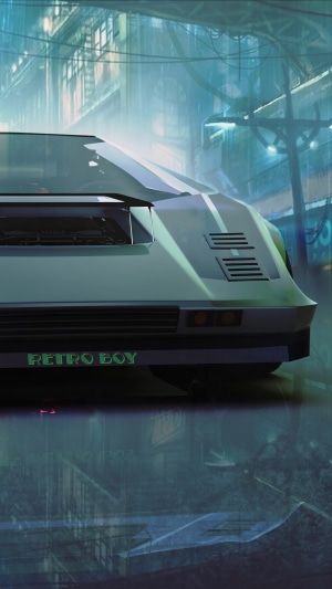 Retro Boy car in a rainy cyberpunk city
