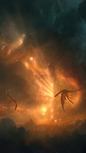 Two dragons in a cosmic nebula