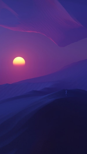 Minimalist desert sunset with a lone figure