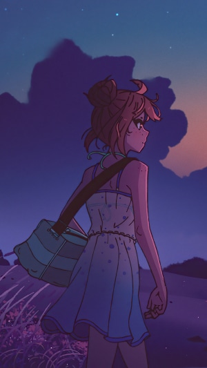 Girl with bag looking at the sky