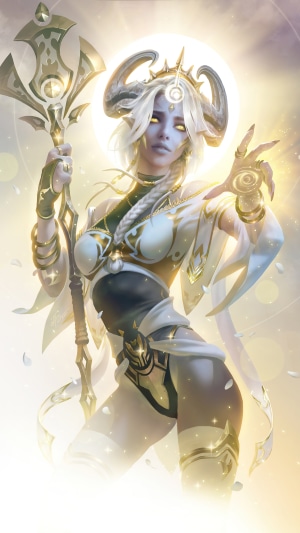 Fantasy queen with horns and staff