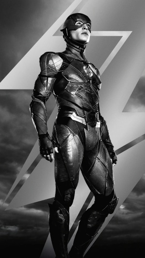 The Flash from Justice League in monochrome