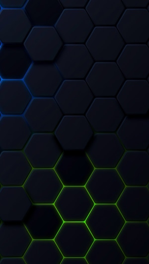 Dark hexagonal pattern with blue and green light