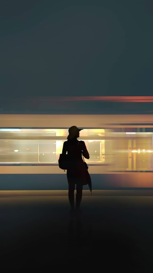 Silhouette of a person with a backpack and hat