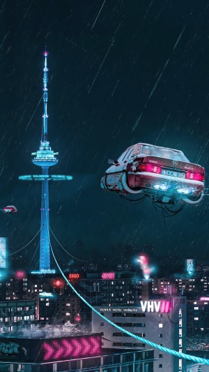 Sci-fi artwork of a futuristic city with flying cars