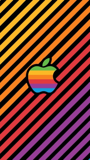 Apple logo with rainbow stripes and diagonal lines