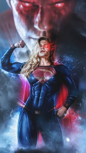 Supergirl from DC Comics with Superman in Background