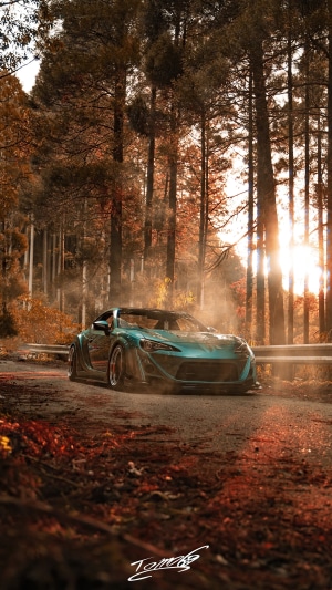 Toyota Supra in Autumn Forest Road