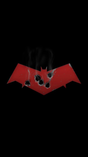 Red Hood logo with bullet holes