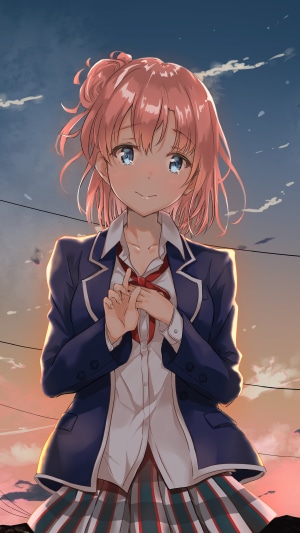 Anime girl in school uniform with pink hair