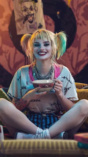 Harley Quinn from DC Comics holding a bowl
