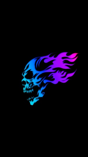 Skull with blue and purple flames