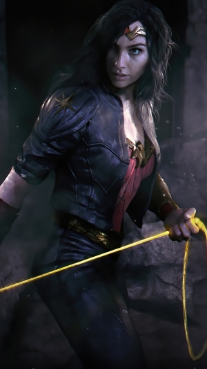Wonder Woman holding her Lasso of Truth