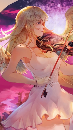 Anime girl playing violin with wings
