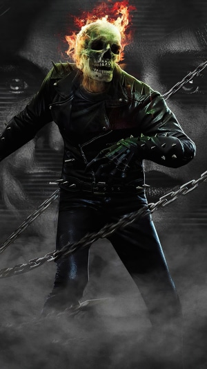 Ghost Rider with flaming skull and chains