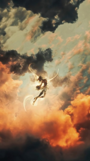 Digital art of a figure in the clouds