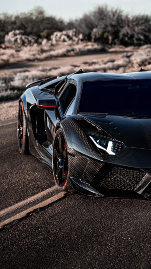 Black Lamborghini Aventador on a Road